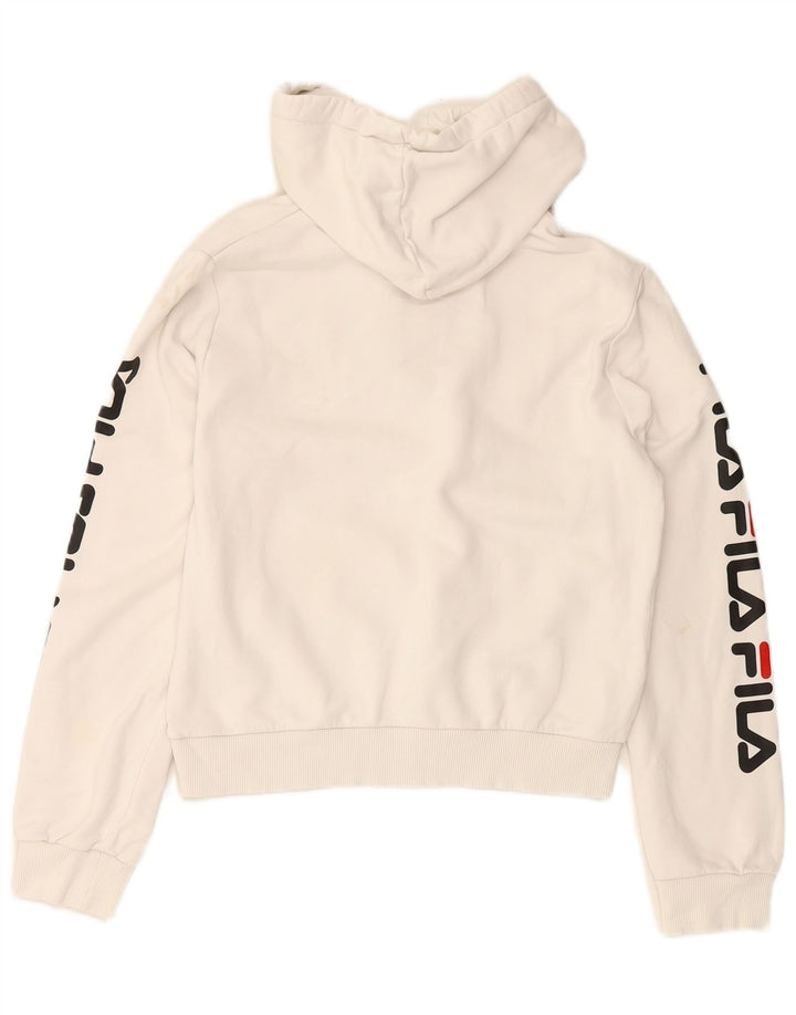 FILA Suéter feminino com capuz e estampa gráfica UK 10 pequeno algodão branco