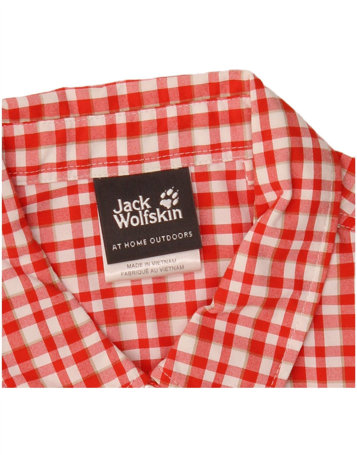 Camisa feminina de manga curta Jack Wolfskin Reino Unido 16 grande vermelho xadrez poliamida
