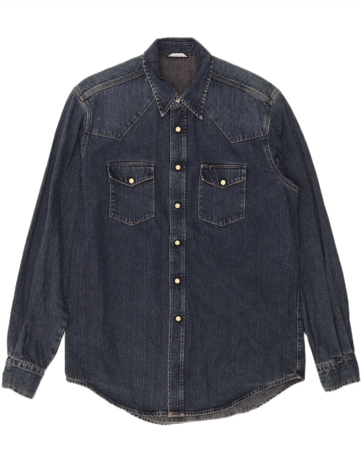 Camisa jeans masculina SISLEY grande azul marinho