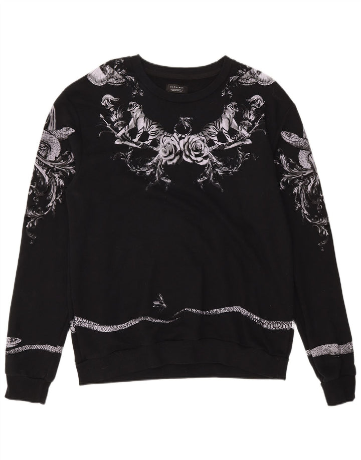 Zara moletom gráfico masculino Jumper XL preto algodão