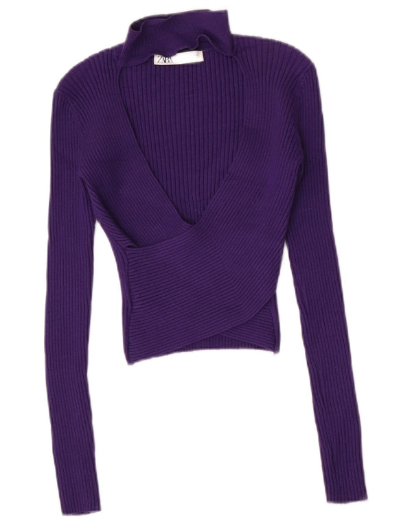 Zara Womens Crop Top Manga Longa Reino Unido 8 Pequeno Roxo Viscose