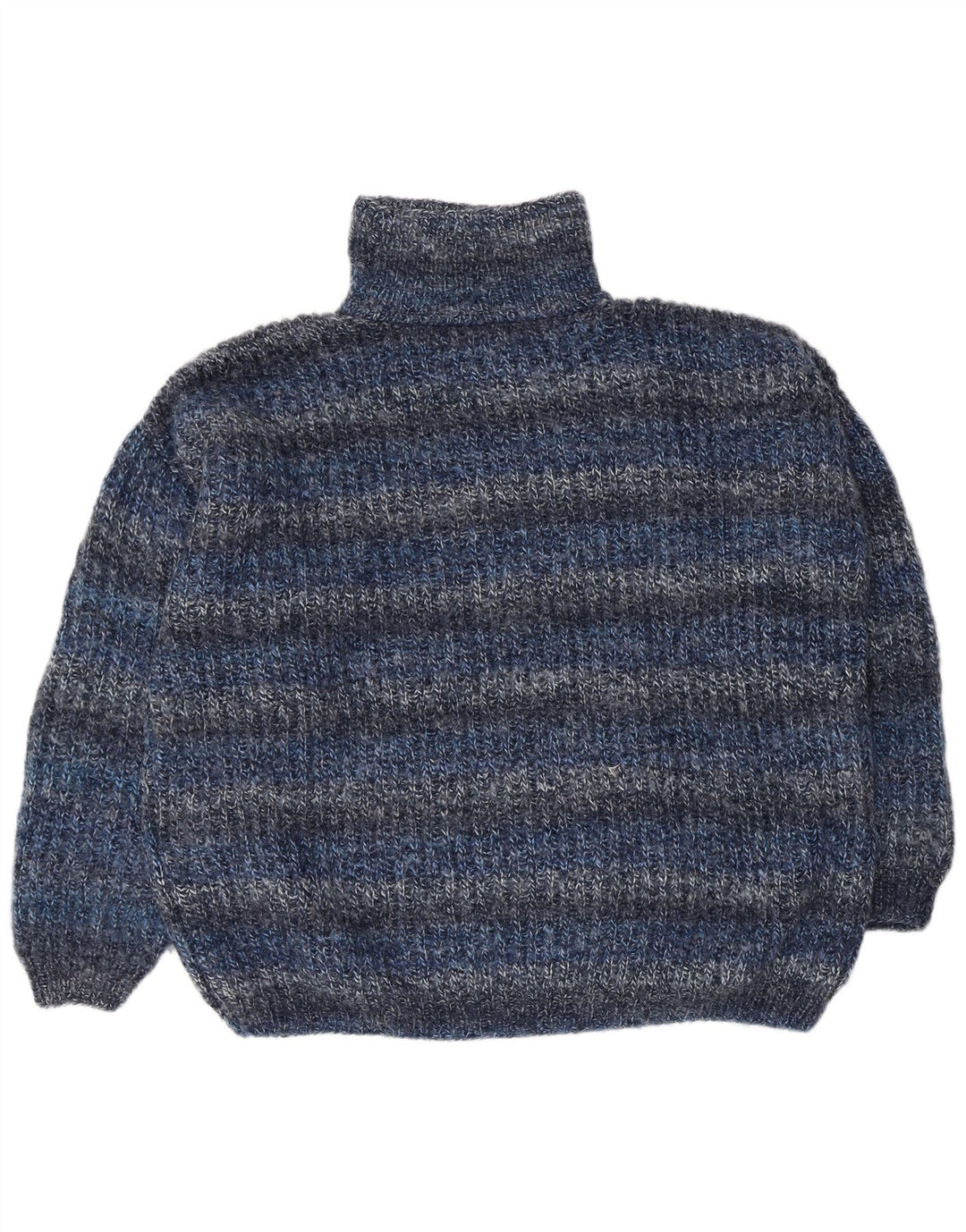 Suéter masculino vintage solto com gola redonda listrado azul médio