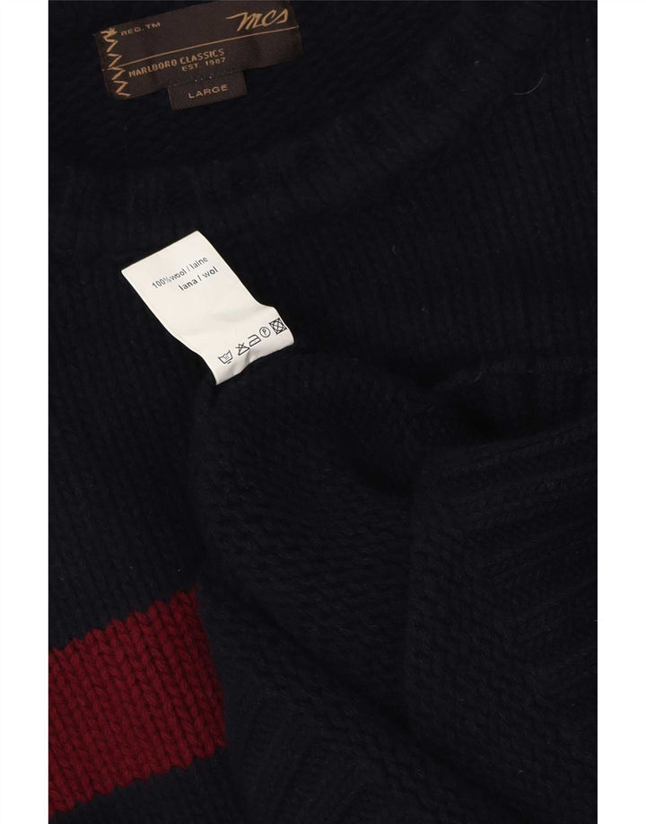 Suéter masculino Marlboro Classics com gola redonda grande bloco colorido azul marinho