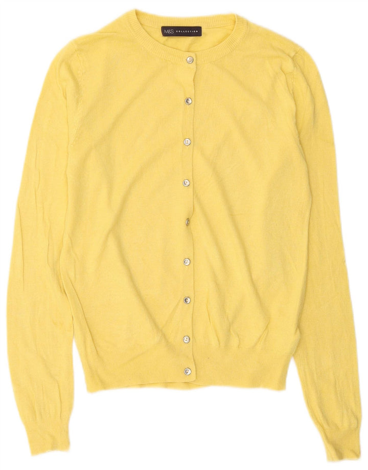 Suéter cardigã feminino Marks & Spencer Reino Unido 8 viscose amarela pequena