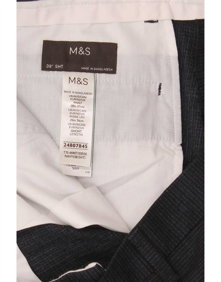 Calça casual reta masculina Marks & Spencer W38 L29 poliéster azul marinho