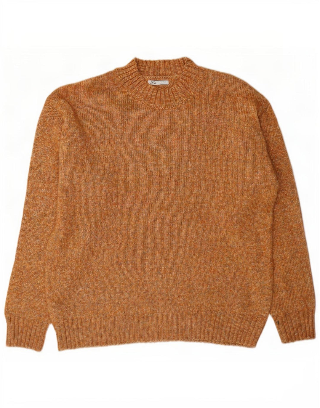 Zara Suéter masculino com gola redonda XL marrom manchado