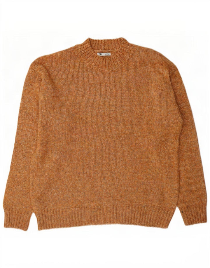 Zara Suéter masculino com gola redonda XL marrom manchado