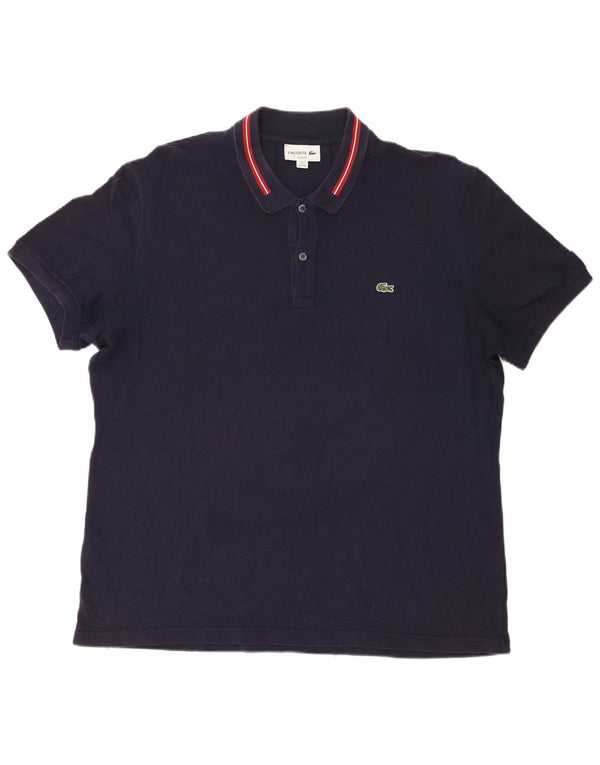 Camisa polo masculina Lacoste tamanho 7 2XL algodão azul marinho