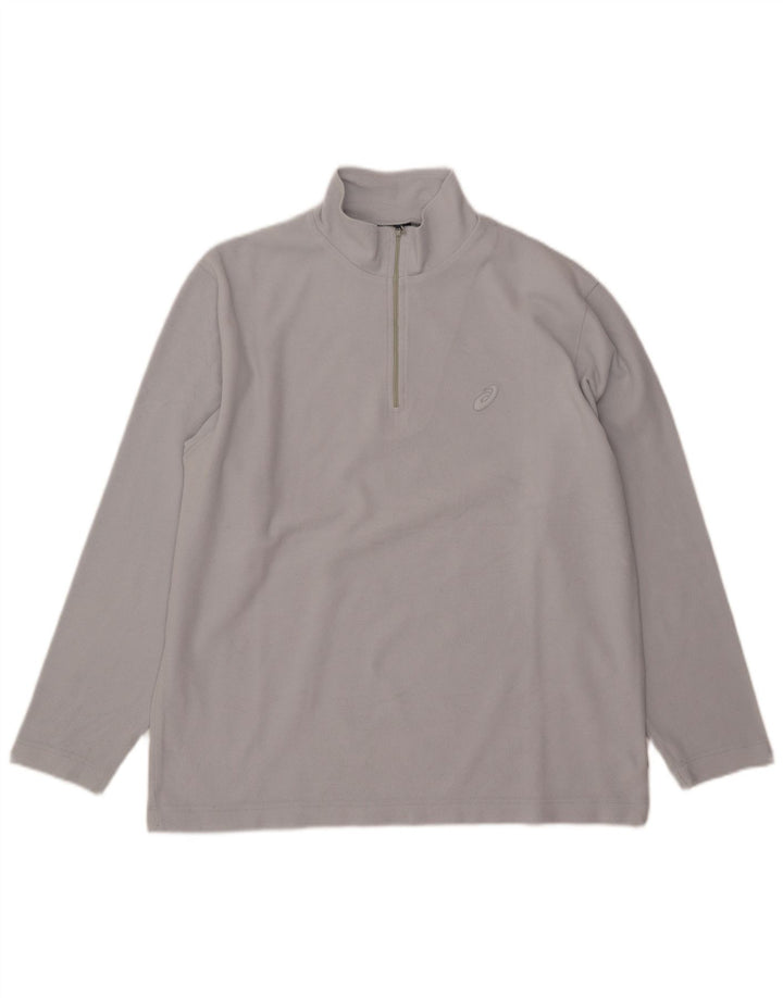 Asics Mens Zip Neck Fleece Jumper Grande Cinza Poliéster