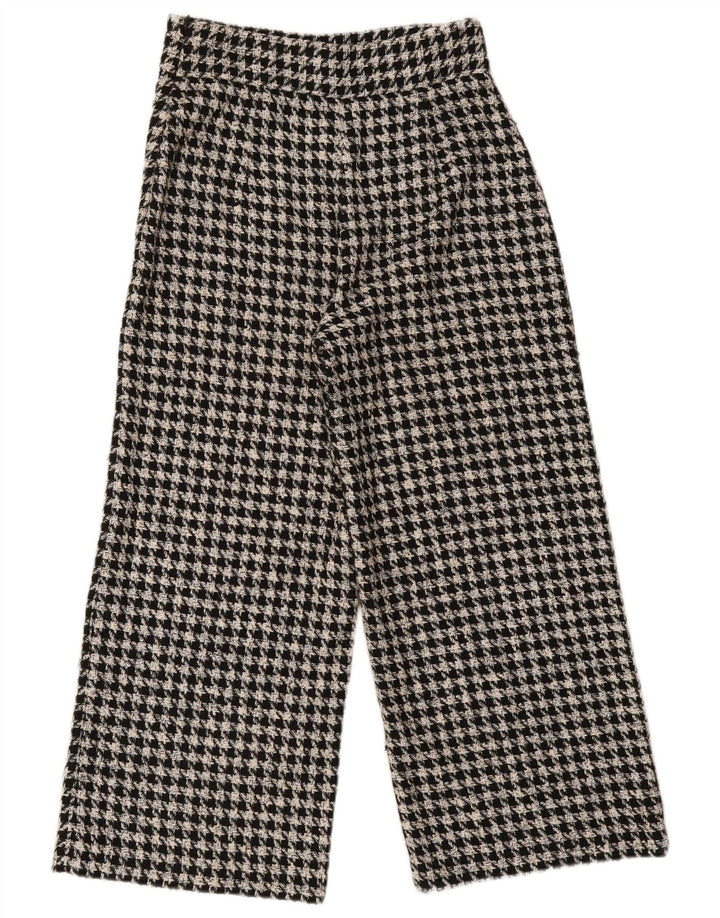 Zara Calça feminina casual de perna larga, médio W28 L26 cinza houndstooth