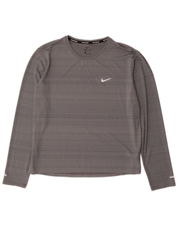 Top Nike masculino Dri Fit manga comprida grande poliéster manchado cinza
