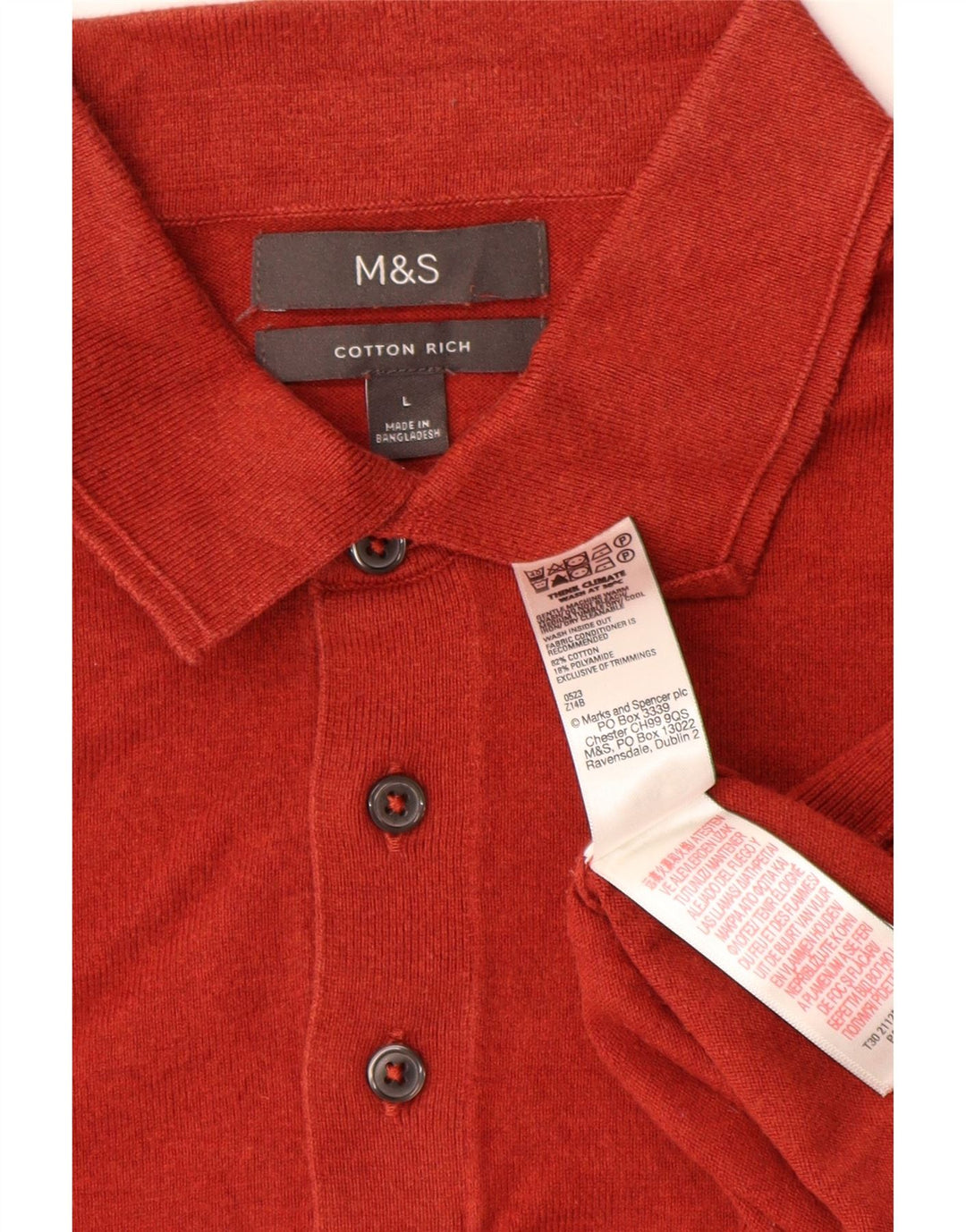 MARKS & SPENCER Suéter masculino com gola polo e algodão vermelho grande