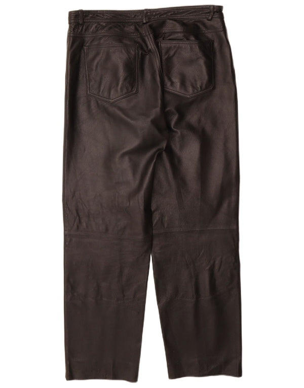 Calças de couro retas masculinas vintage IT 52 XL W36 L31 couro preto