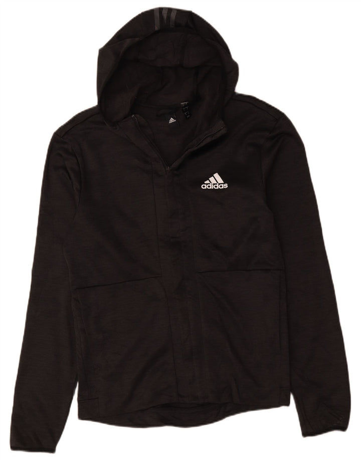 Adidas Mens Hooded Tracksuit Top Jacket Pequeno Poliéster Cinza