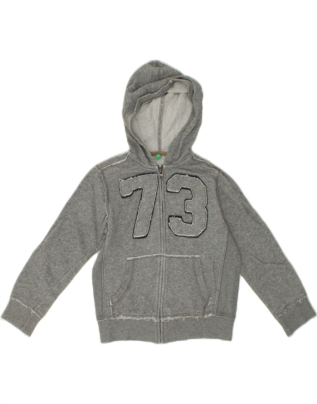 BENETTON Boys Graphic Zip Hoodie Sweater 7-8 Years Grey Cotton Vintage Benetton and Second-Hand Benetton from Messina Hembry 