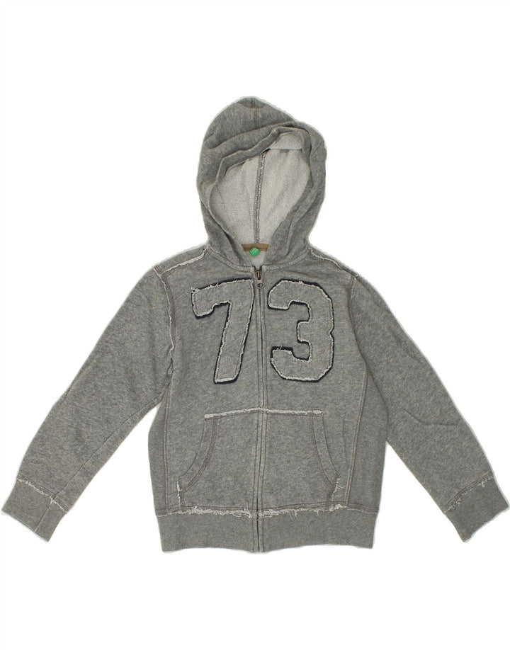 BENETTON Boys Graphic Zip Hoodie Sweater 7-8 Years Grey Cotton Vintage Benetton and Second-Hand Benetton from Messina Hembry 
