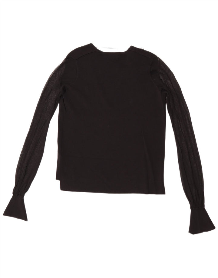 Top feminino Zara de manga comprida UK 10 pequeno preto viscose