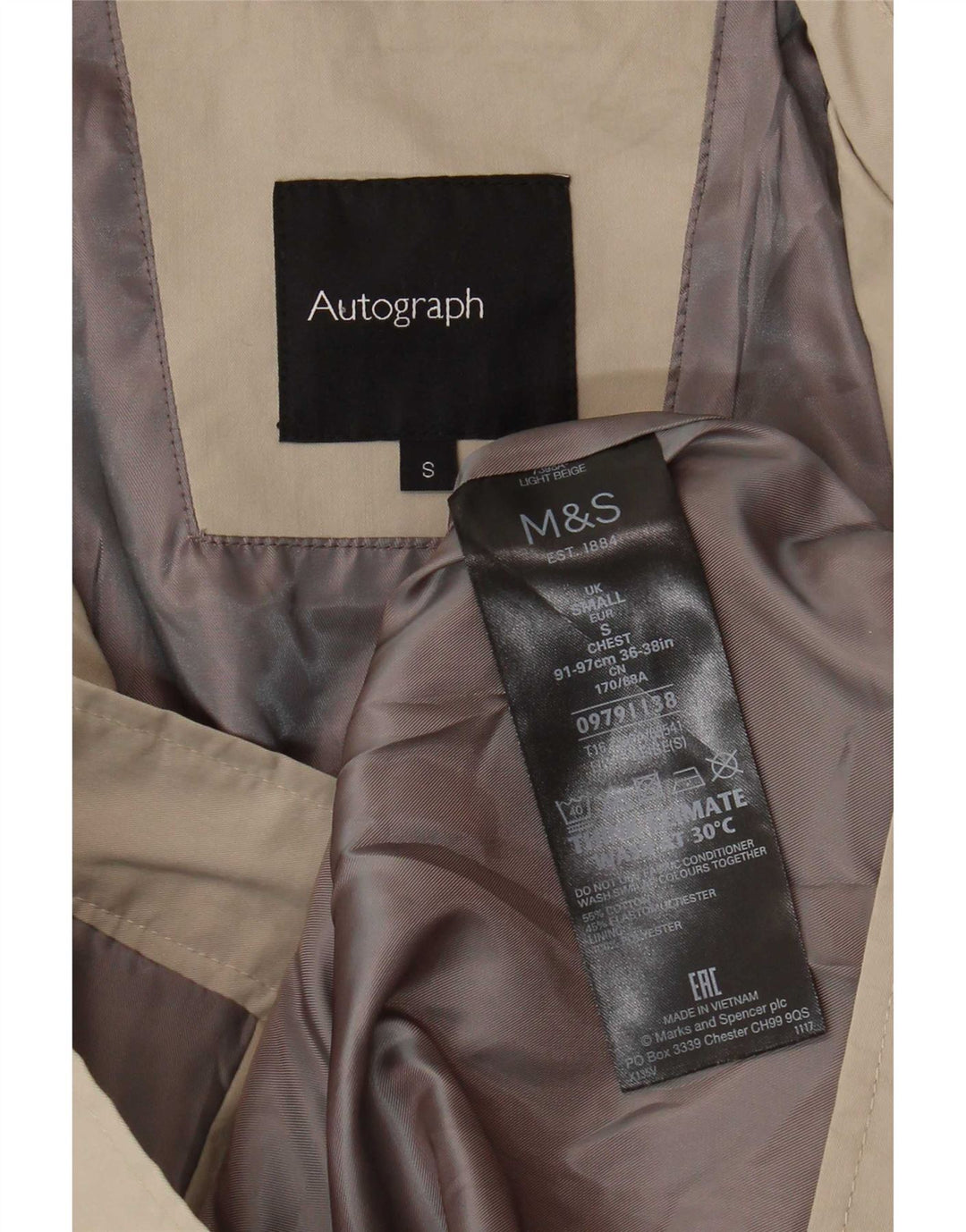 Jaqueta masculina Marks & Spencer Autograph Bomber UK 36 algodão bege pequeno