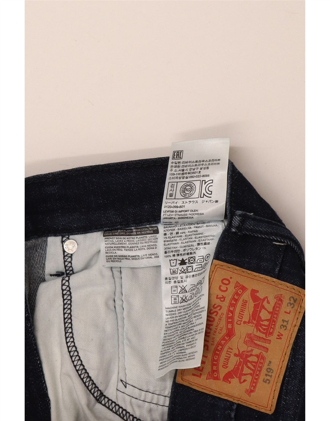 LEVI'S Masculino 519 Skinny Jeans W31 L32 Azul Marinho Algodão