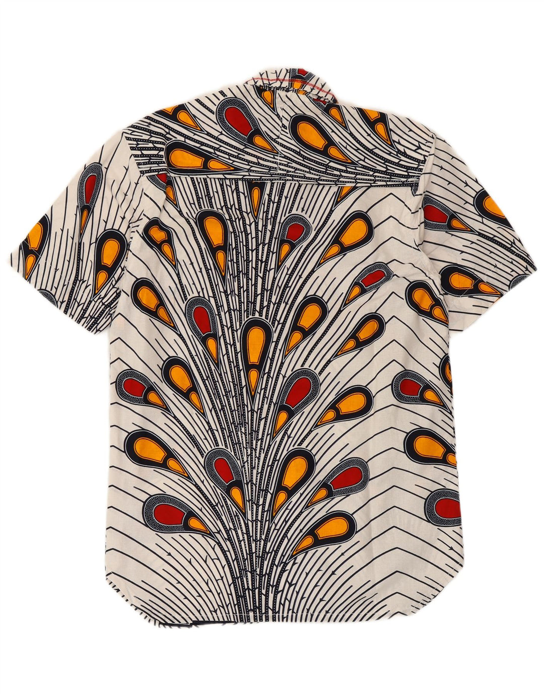 Camisa masculina vintage de manga curta com padrão abstrato branco médio