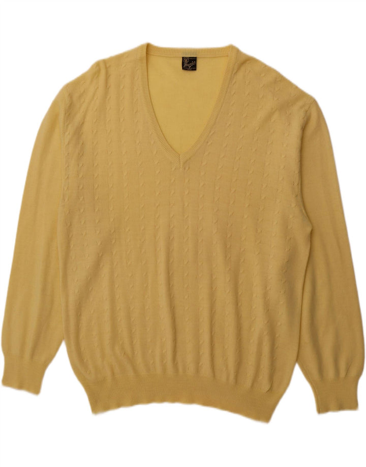 Suéter masculino VINTAGE com decote em V grande amarelo