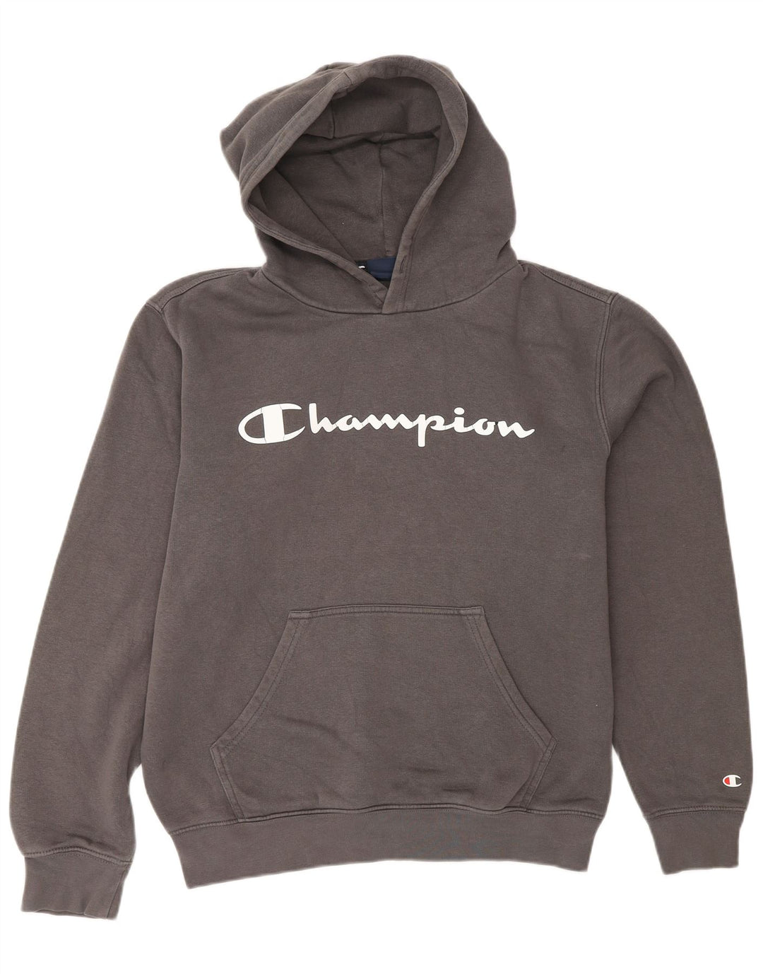 CHAMPION Suéter masculino com capuz gráfico cinza médio algodão