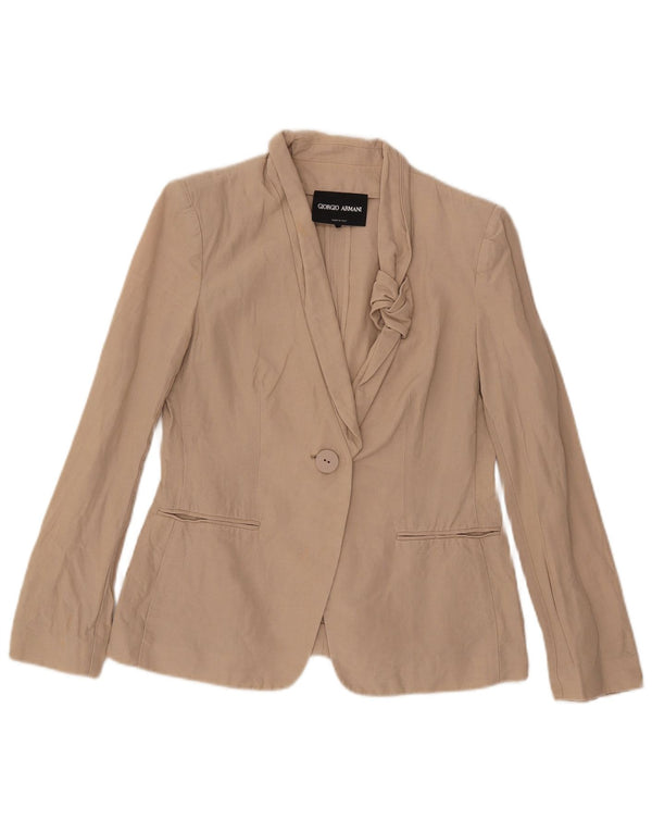Jaqueta Blazer Feminina Armani com 1 Botão Reino Unido 10 Pequeno Algodão Bege