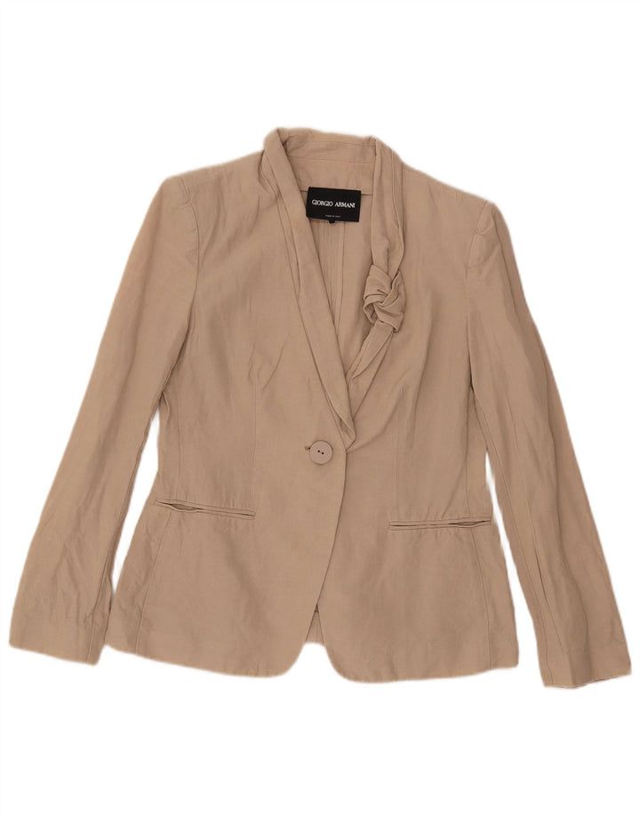 Jaqueta Blazer Feminina Armani com 1 Botão Reino Unido 10 Pequeno Algodão Bege