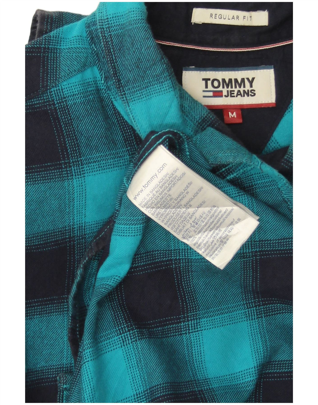 TOMMY HILFIGER Camisa masculina de flanela regular fit algodão xadrez azul médio