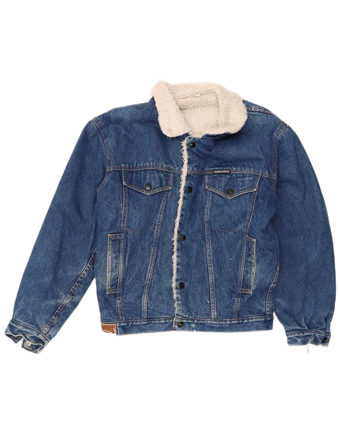Jaqueta jeans masculina vintage Sherpa Reino Unido 38 azul médio