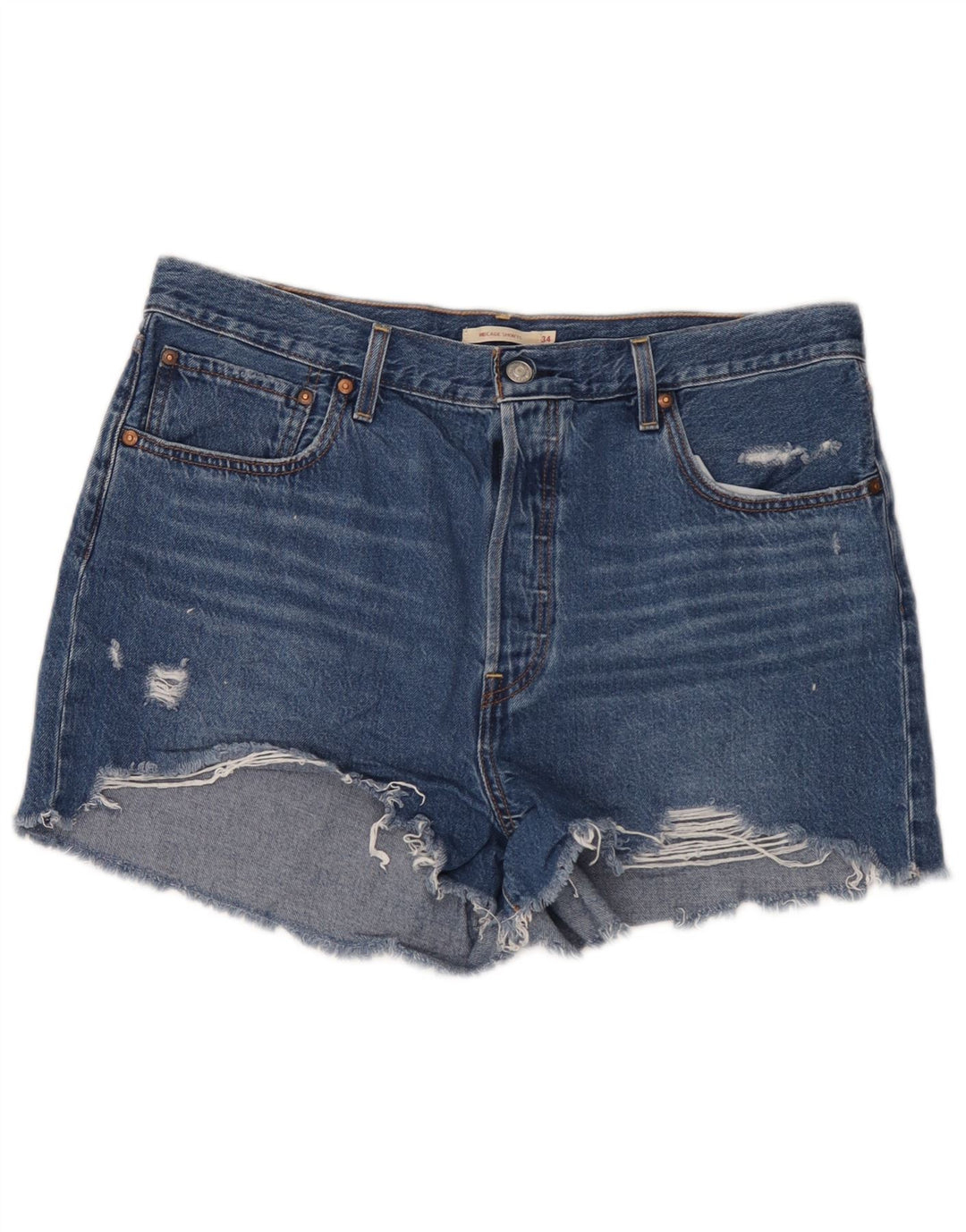 Shorts jeans feminino Levi's Ribcage desgastado W34 grande azul