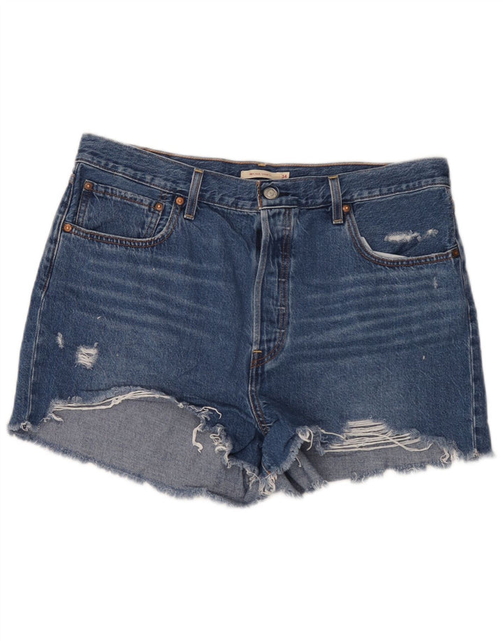 Shorts jeans feminino Levi's Ribcage desgastado W34 grande azul