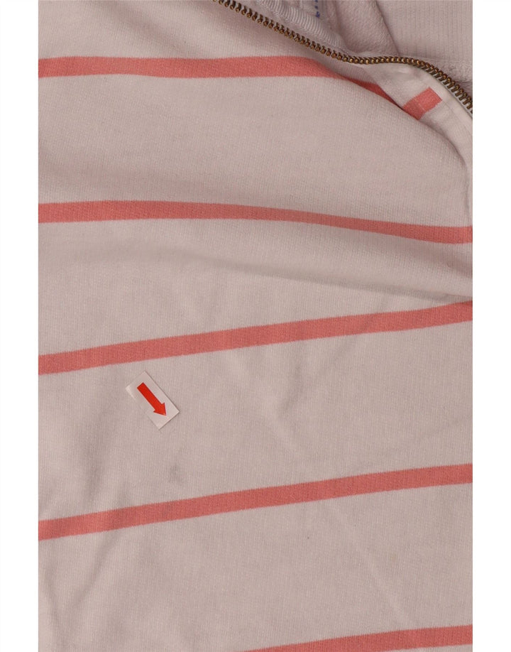 CREW CLOTHING Suéter feminino com gola e zíper UK 12 listrado branco médio