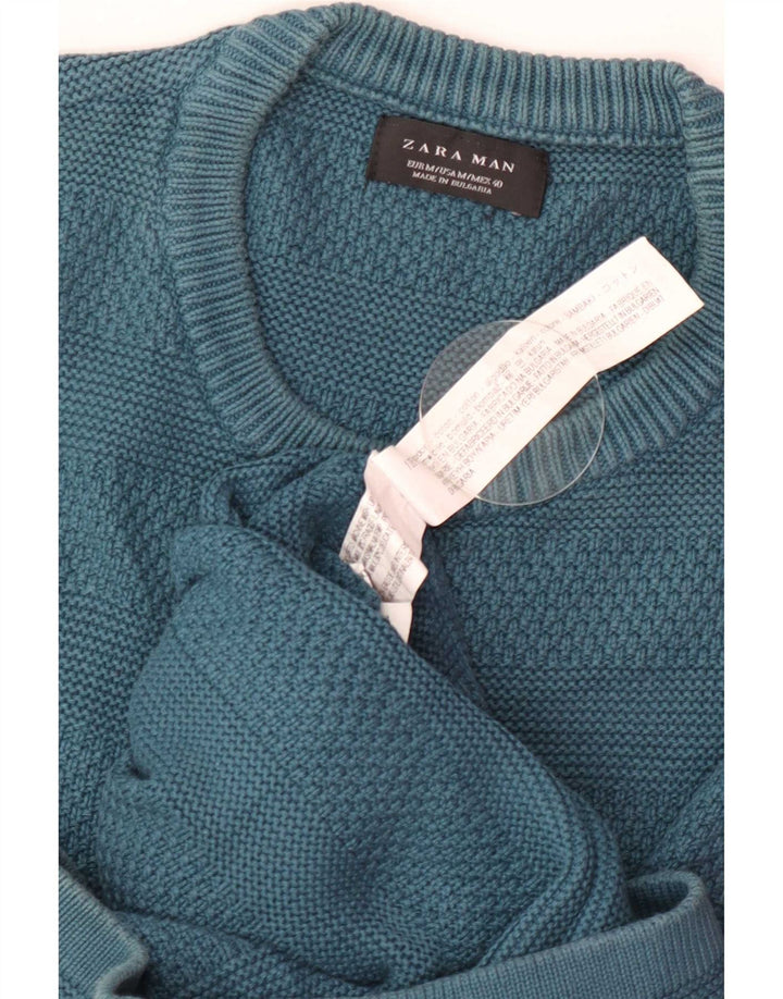 Zara Suéter masculino com gola redonda e algodão listrado azul médio