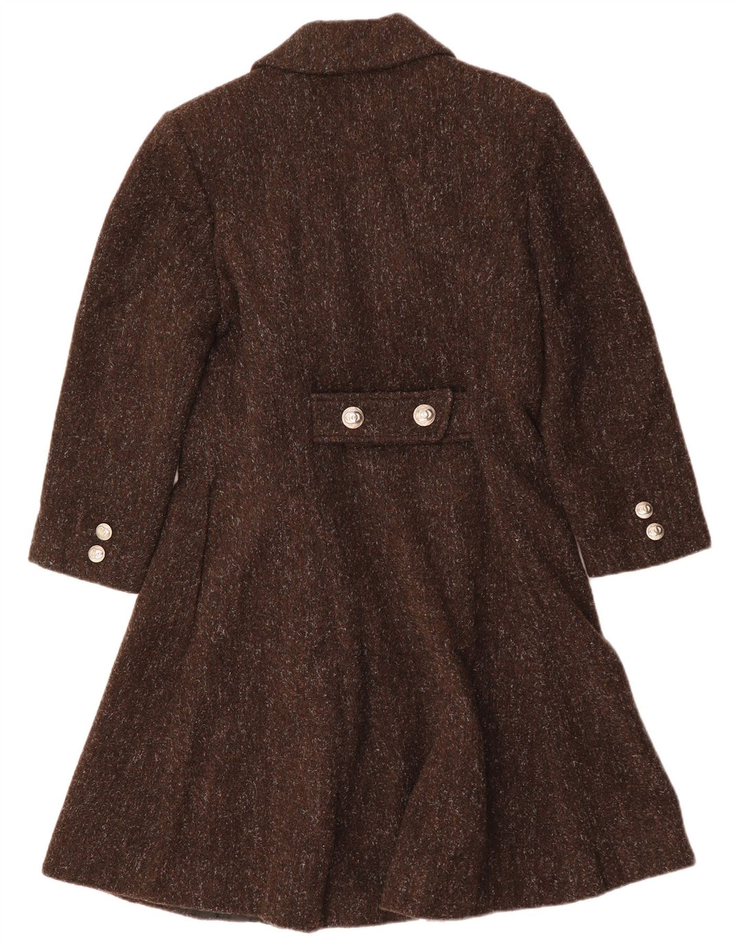 Casaco feminino VINTAGE com peito duplo Reino Unido 12 lã manchada marrom médio