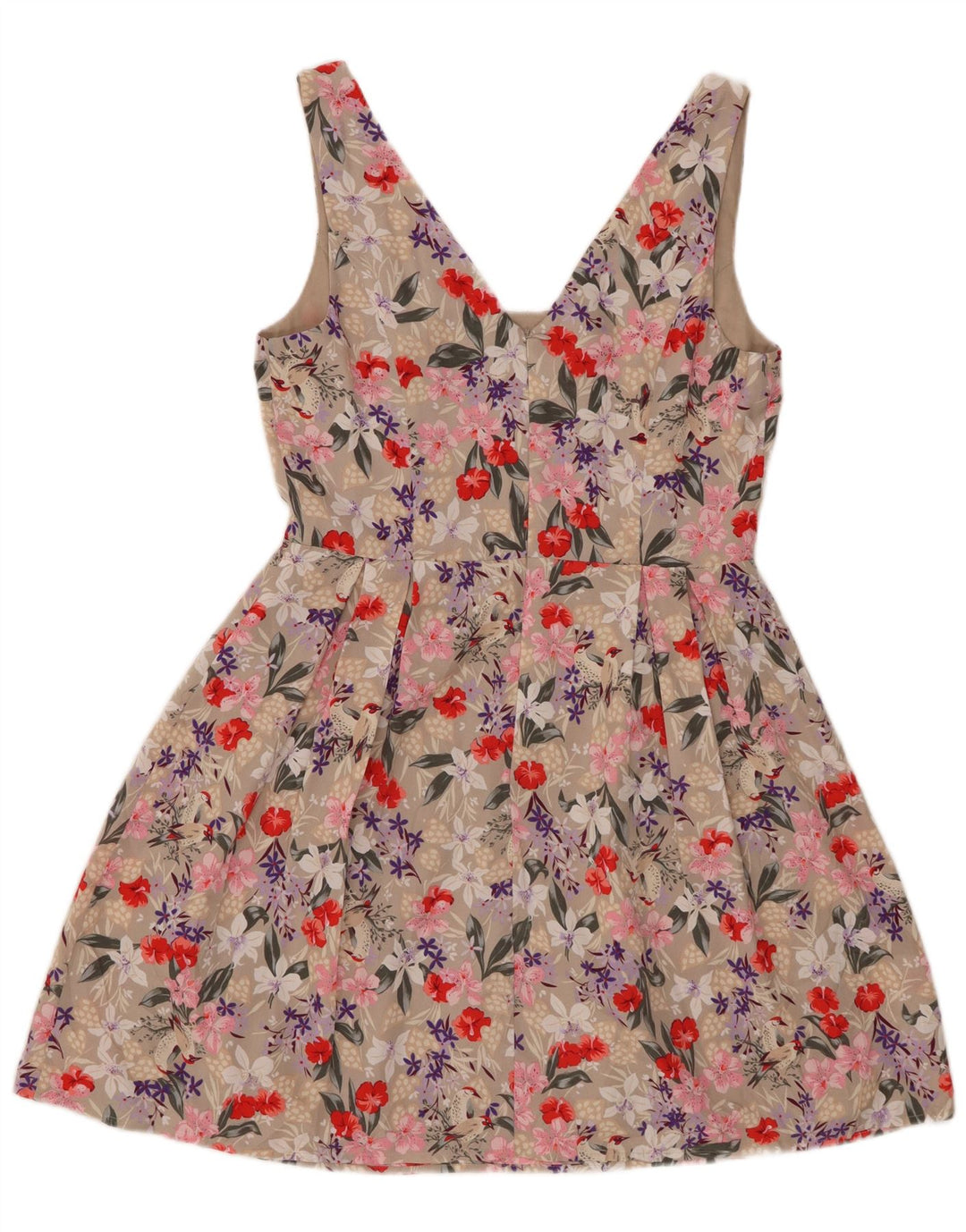 Vestido de verão feminino Oasis UK 12 poliéster floral bege médio