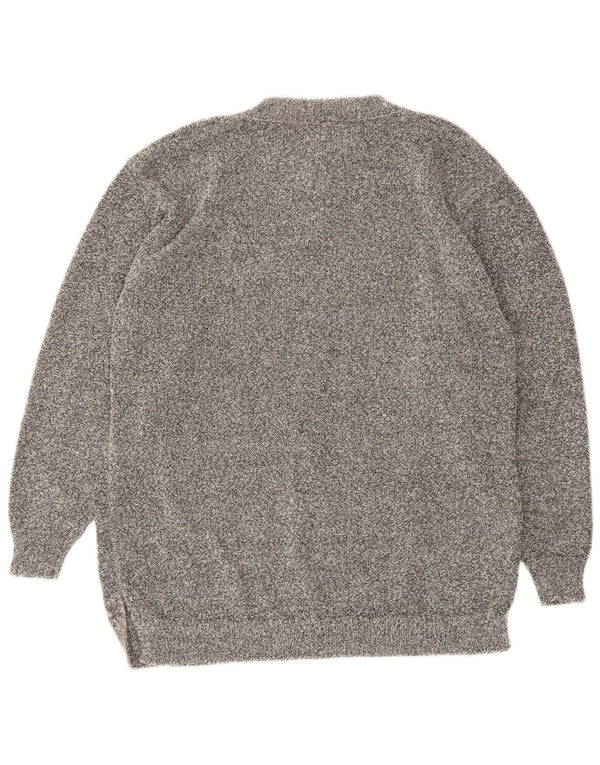 Suéter feminino vintage com gola redonda e botão UK 16 grande acrílico cinza