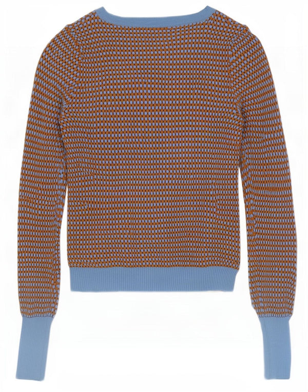 Zara Suéter feminino cropped com gola canoa Reino Unido 8 pequeno bloco colorido marrom