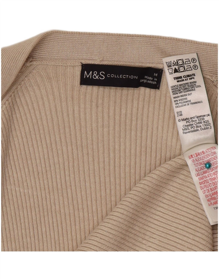 Suéter cardigã aberto feminino Marks & Spencer Reino Unido 14 viscose bege médio