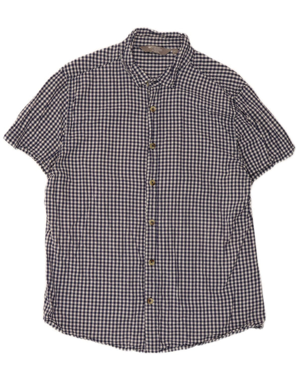 Camisa masculina de manga curta Mountain Warehouse XL azul marinho algodão guingão