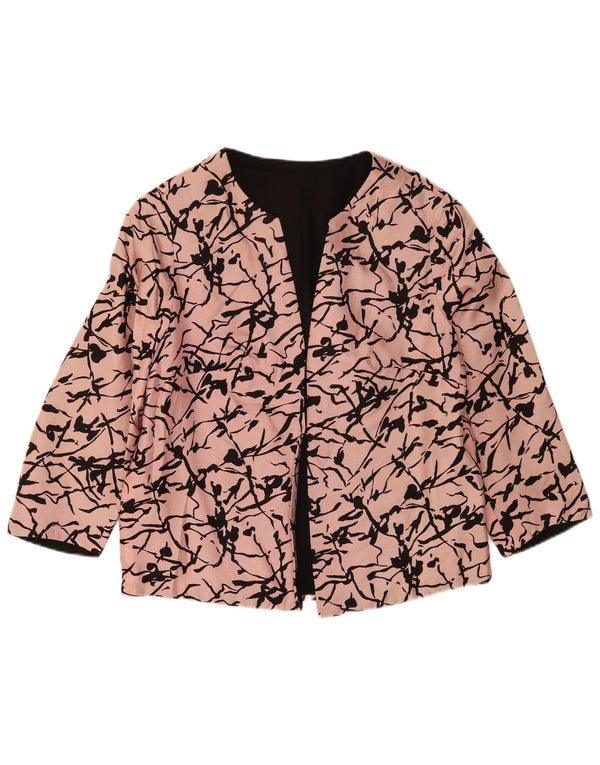 Jaqueta blazer feminina vintage com padrão abstrato manga 3/4 Reino Unido 16 grande rosa