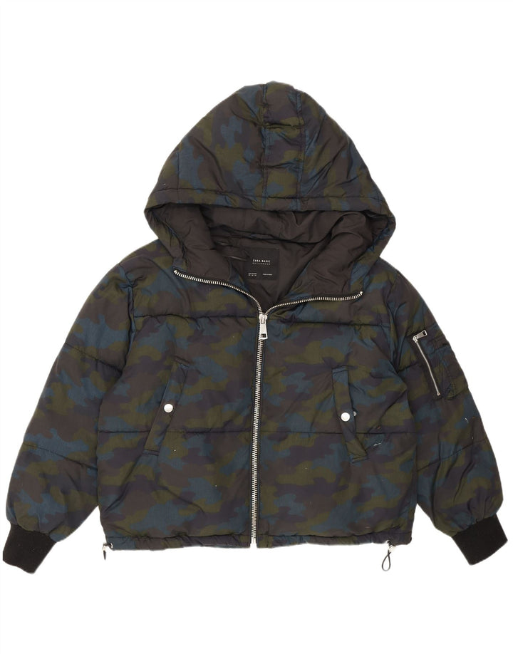 Jaqueta feminina acolchoada com capuz e capuz Zara UK 6 XS camuflagem multicolorida