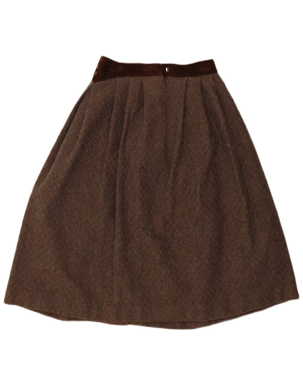 Saia vintage feminina cintura alta plissada evasê UK 12 médio W26 marrom