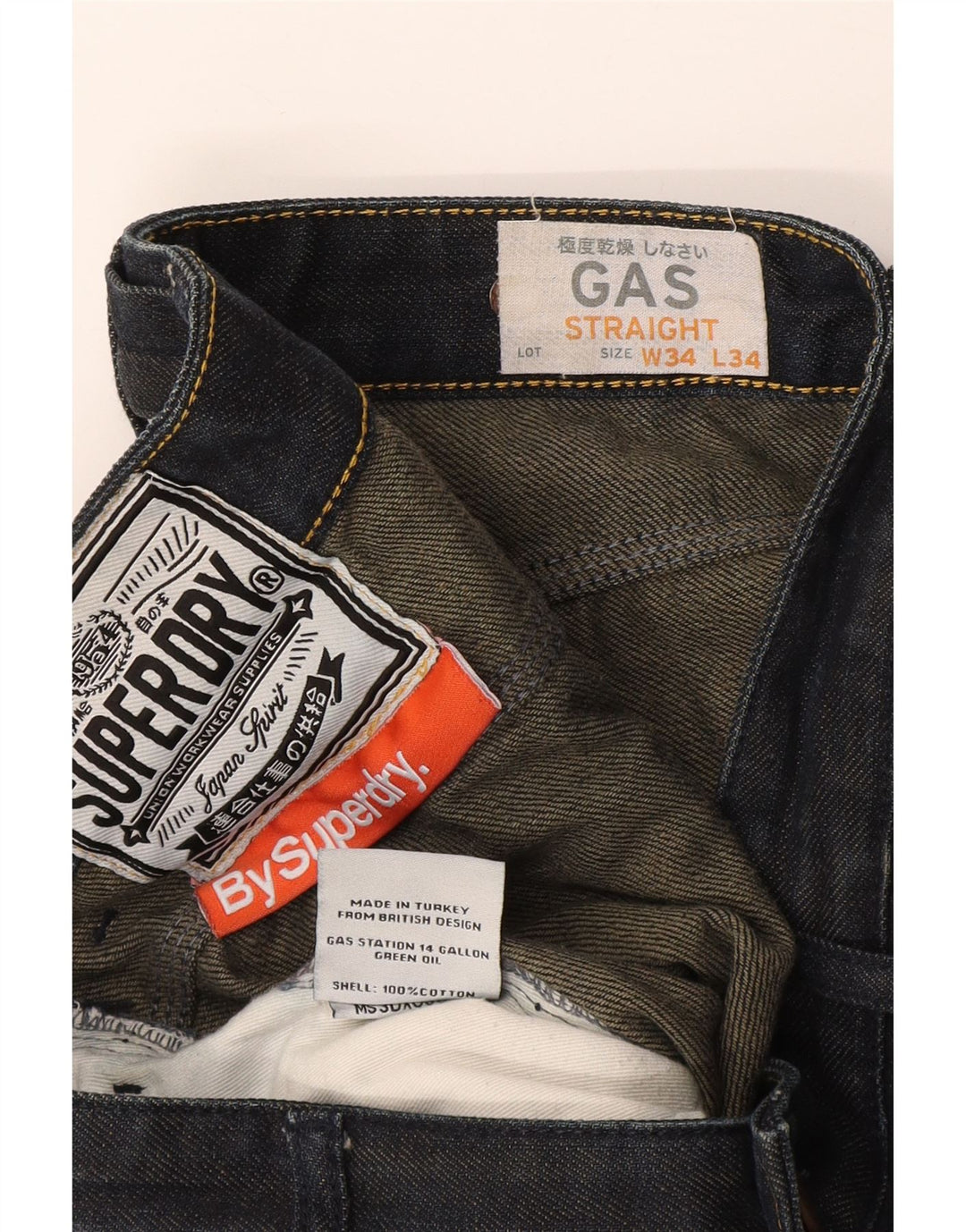 Jeans retos masculinos Superdry W34 L34 algodão azul marinho