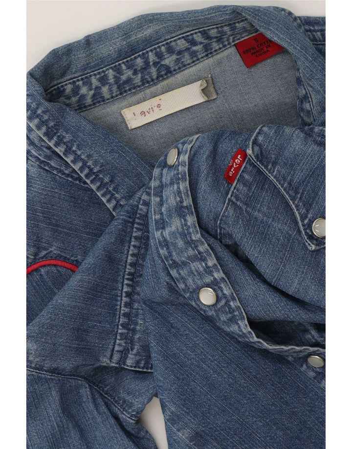 Camisa jeans feminina Levi's UK 10 algodão azul pequeno