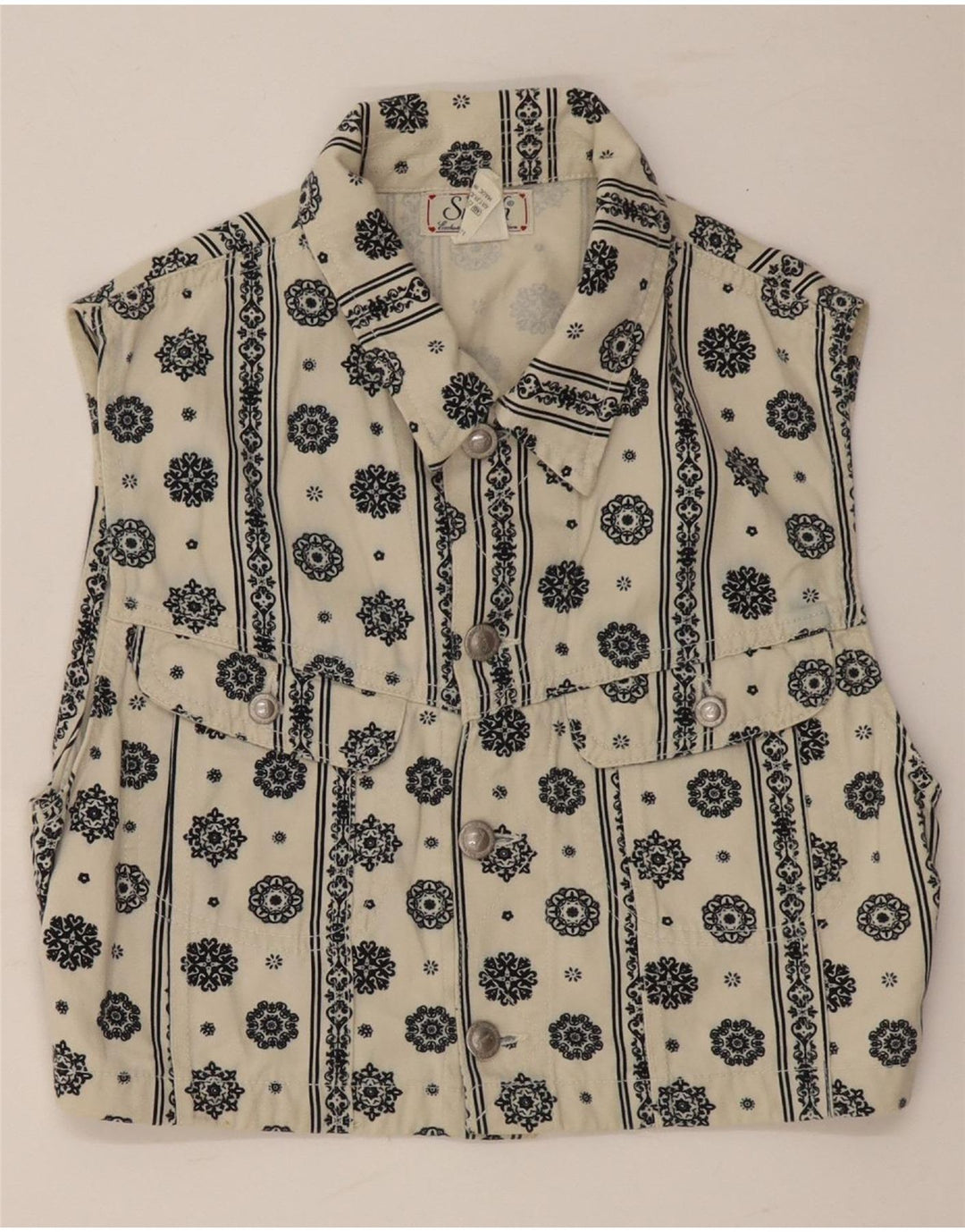 Swish Conjunto feminino jeans de 2 peças Reino Unido 12 médio W26 algodão paisley branco