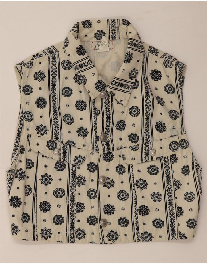 Swish Conjunto feminino jeans de 2 peças Reino Unido 12 médio W26 algodão paisley branco