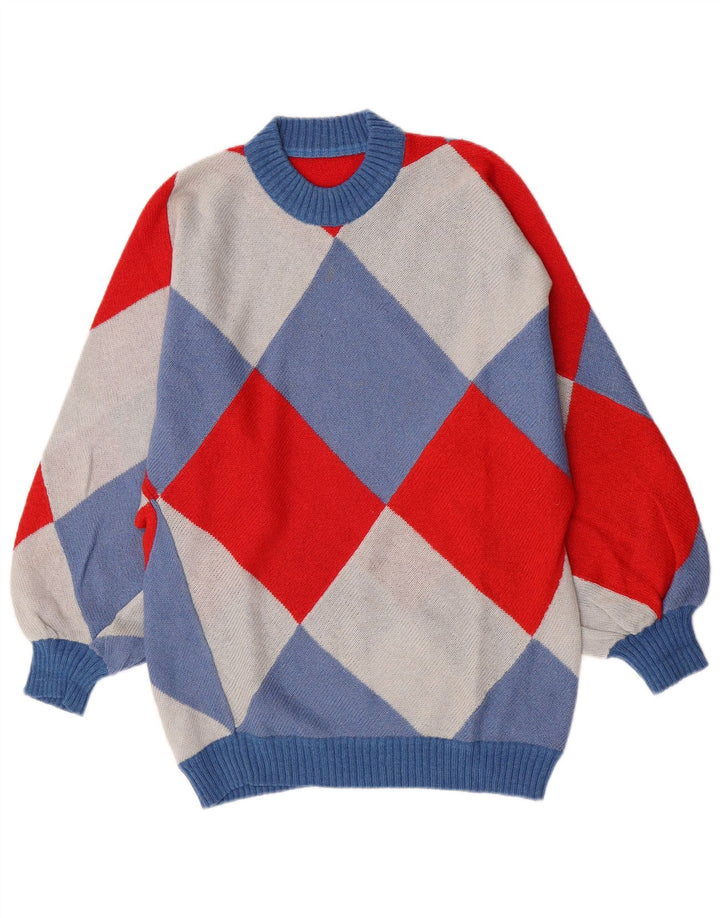 Suéter vintage masculino com gola redonda pequeno multicolorido Argyle/Diamante