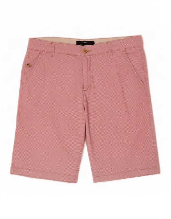 Zara Mens Chino Shorts EU 42 Grande W32 Algodão Listrado Vermelho