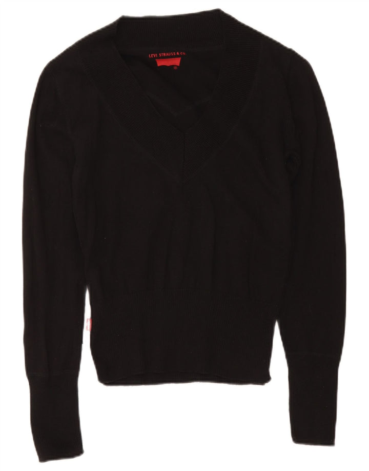 Suéter feminino Levi's com decote em V Reino Unido 12 algodão preto médio